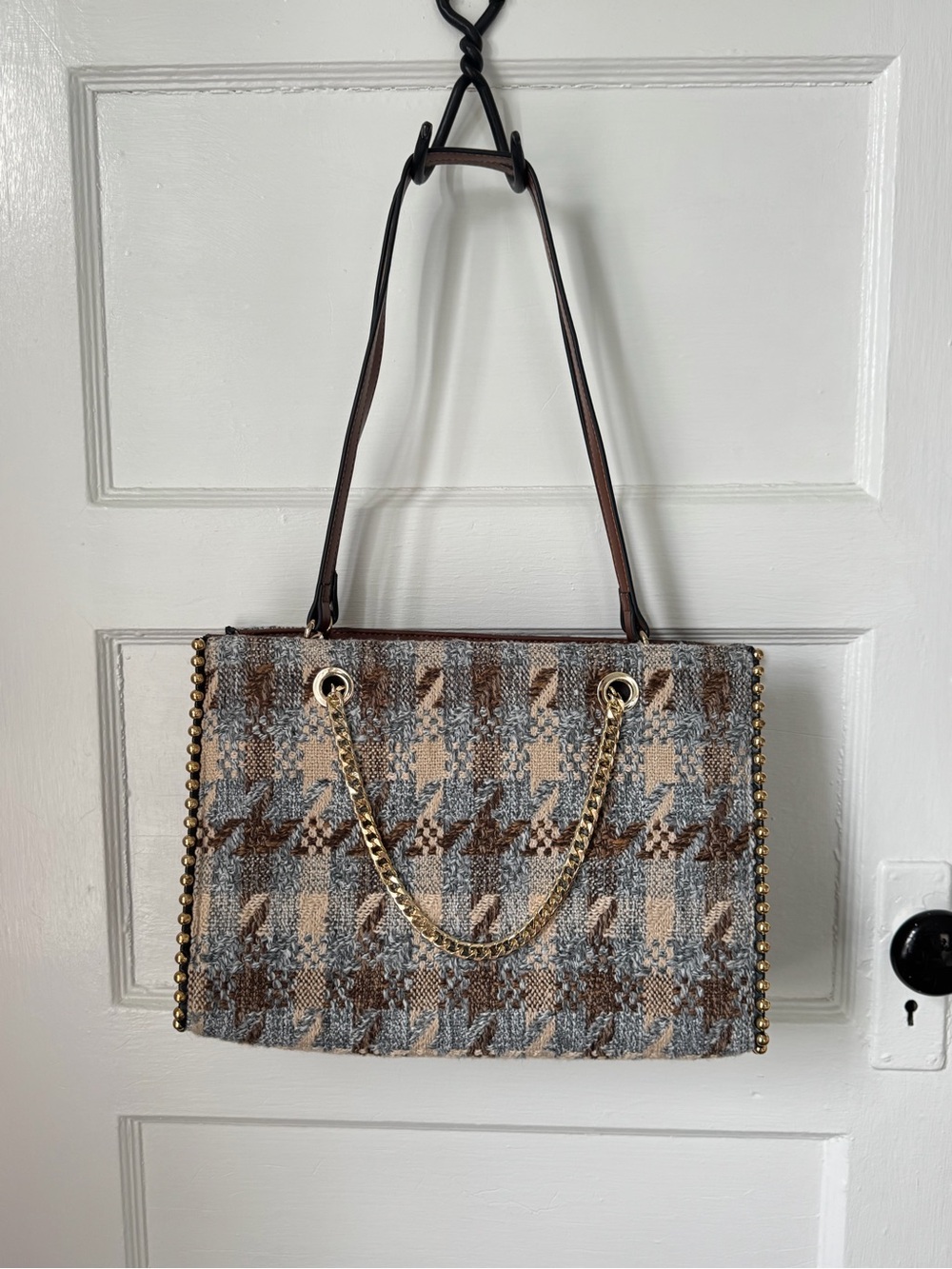 Sondra Roberts Squared Tweed Houndstooth Tote